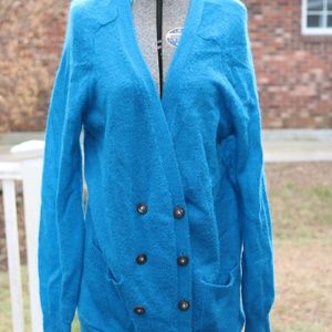 Peacock blue soft wool cardigan sweater